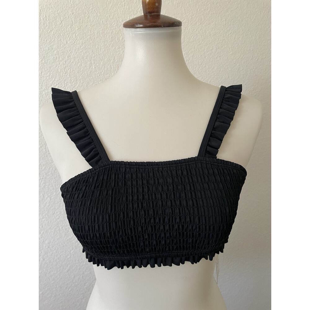 Cupshe Swim Bikini Top Seersucker Ruffled Black Swimwear
